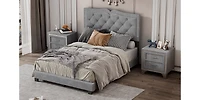 Streamdale Modern Gray Velvet Bed with Rivet Design & Tufted Headboard