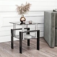 Simplie Fun 1-Piece Modern Tempered Glass Tea Table Coffee Table End Table, Square Table For Living Room, Black