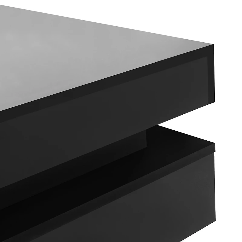 Simplie Fun High Gloss 4-Drawer Coffee Table, Multi Storage, Wood Grain Legs, 31.5"X31.5", White