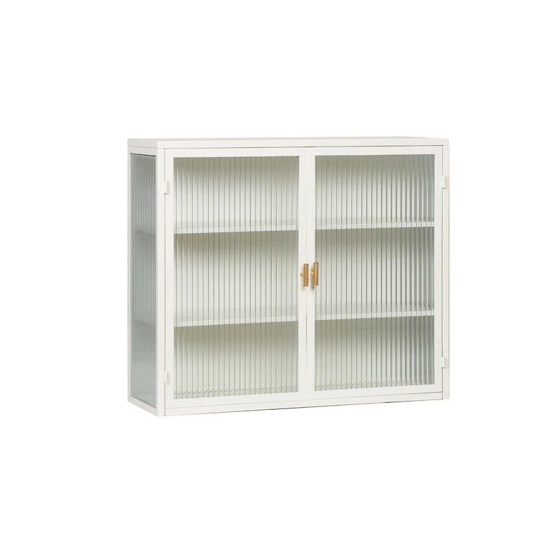 Streamdale Modern Glass Door Wall Cabinet with Three-tier Storage