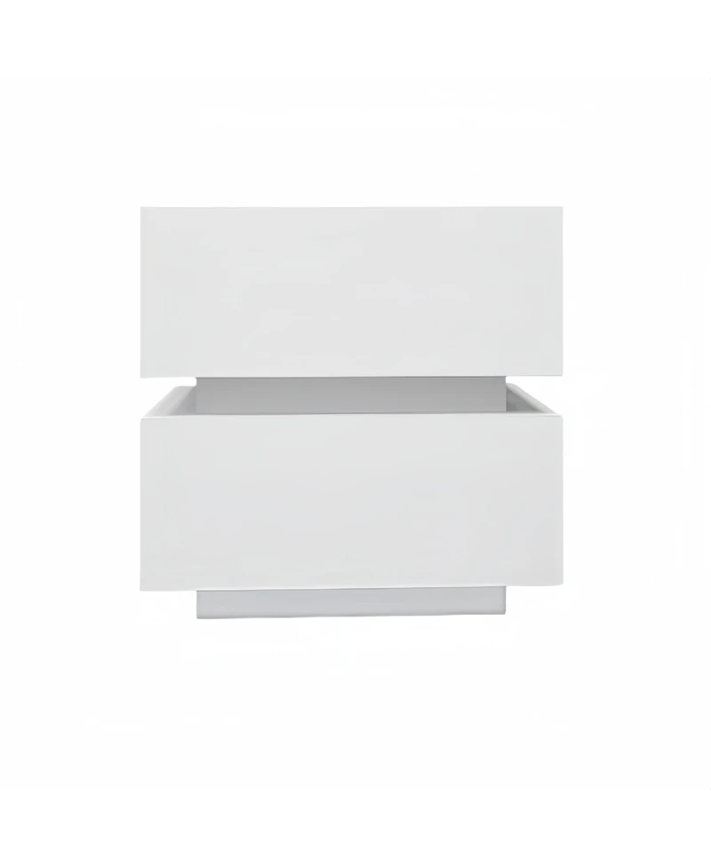 Streamdale White Glossy Bedside Table with Rgb Led and Bluetooth