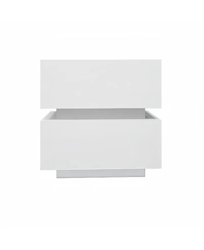 Streamdale White Glossy Bedside Table with Rgb Led and Bluetooth
