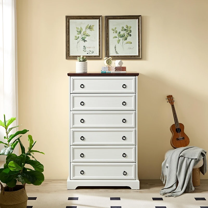 Streamdale White 6-Drawer Dresser with Easy Pull Handle