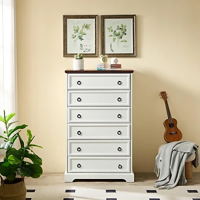 Streamdale White 6-Drawer Dresser with Easy Pull Handle