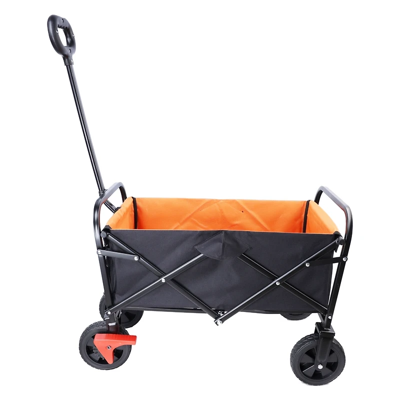 Mini Folding Wagon Garden Shopping Beach Cart (Black+Yellow+Brake)