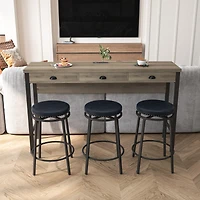 Simplie Fun 3-Drawer Long Dining Table Set with Power Outlets & Bar Kitchen Set with Circular Pu Stools