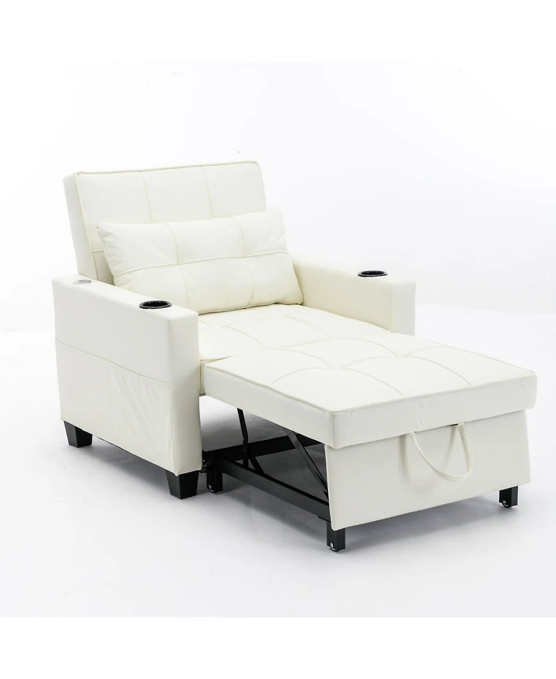Streamdale White leather convertible futon chair bed with Usb ports