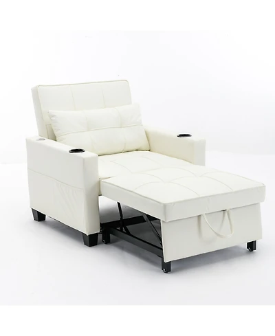 Streamdale White leather convertible futon chair bed with Usb ports