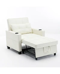 Streamdale White leather convertible futon chair bed with Usb ports