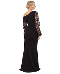 Xscape Petite Off-The-Shoulder Floral-Sleeve Gown
