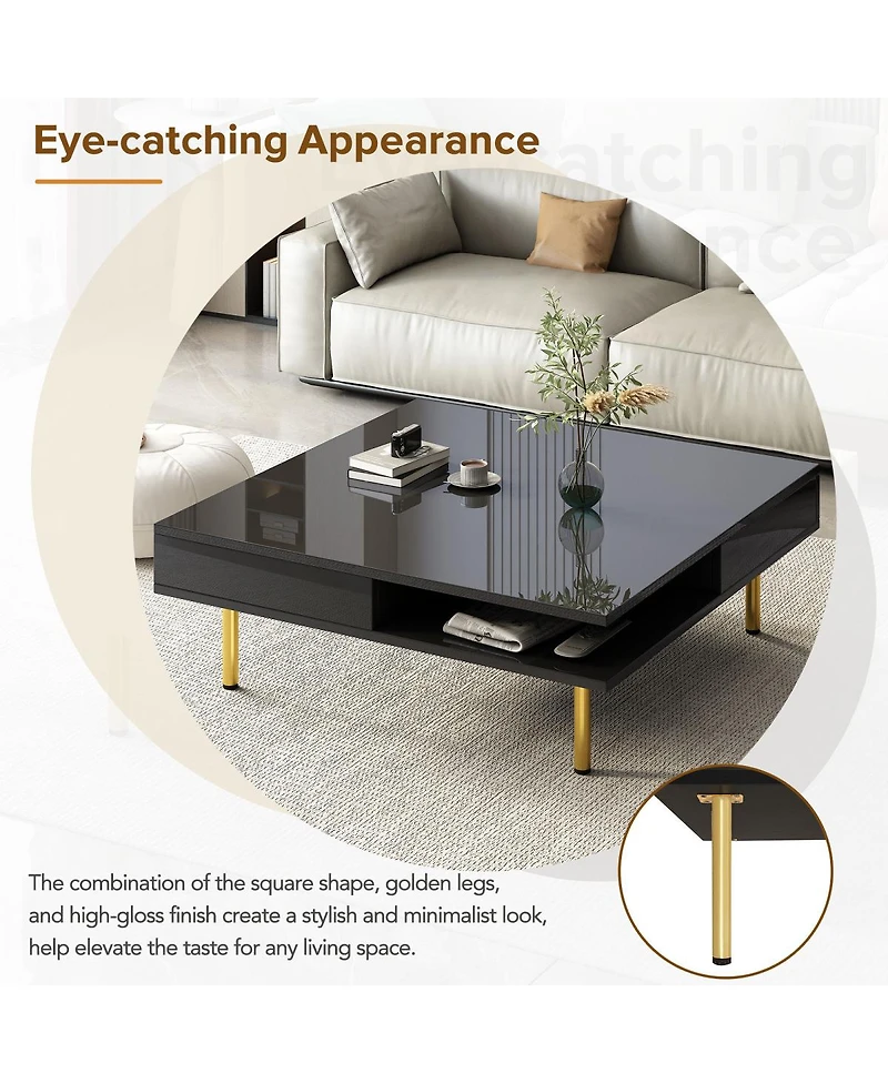 Streamdale Exquisite 2-tier white coffee table with gold legs