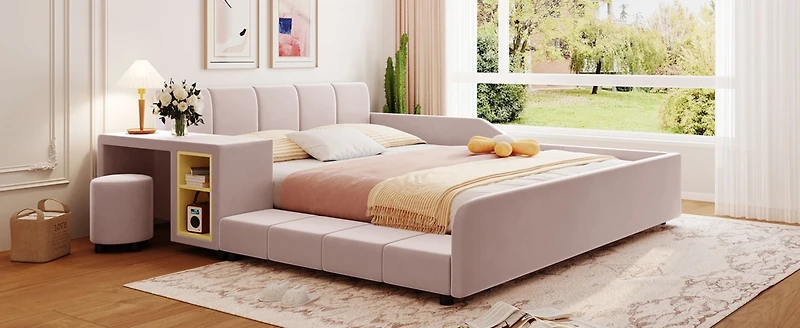 Streamdale Furniture Upholstered Bed with Desk & Stool