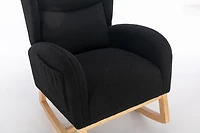 Streamdale Furniture Teddy Fabric Rocking Chair With Packet Wood Legs, Black