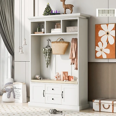 Streamdale 3-in-1 Hall Tree with Bench & Hooks (White)