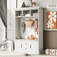 Streamdale 3-in-1 Hall Tree with Bench & Hooks (White)