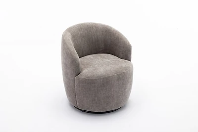Streamdale Furniture Chenille Fabric Swivel Accent Armchair Barrel Chair With Black Powder Coating Metal Ring, Gray