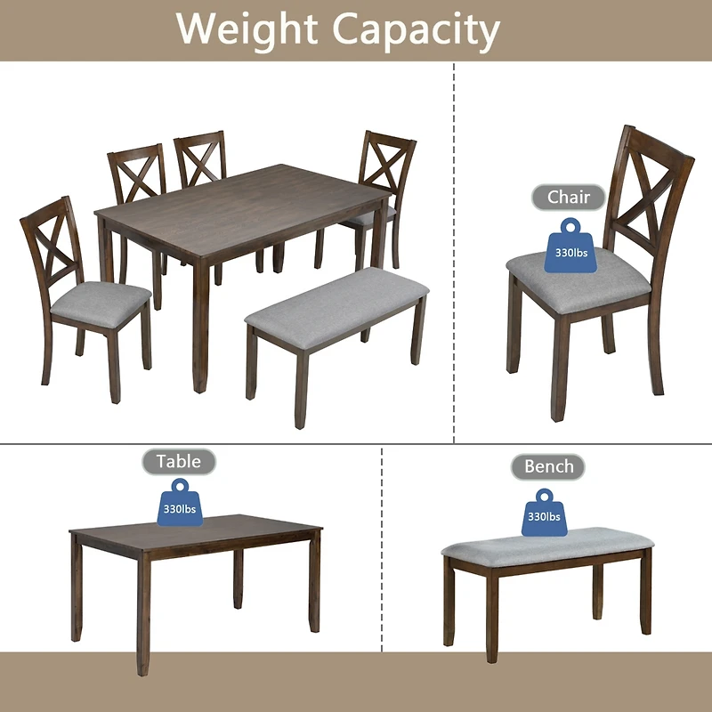 Streamdale Walnut Dining Table Set with Bench for 6