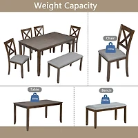Streamdale Walnut Dining Table Set with Bench for 6
