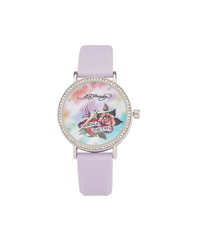 Ed Hardy Women's Quartz Light Purple Silicone Strap Watch 38mm