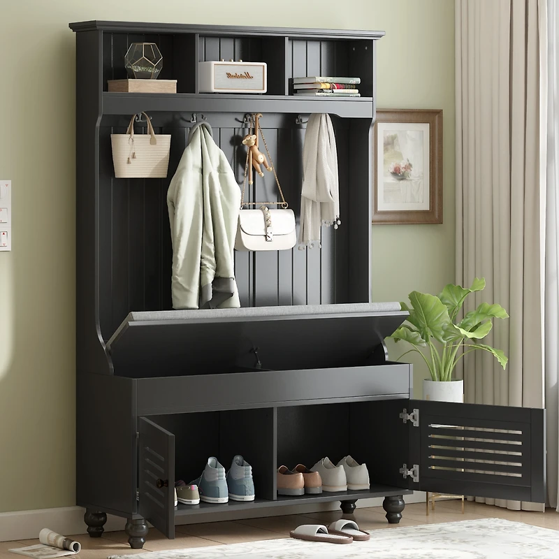Streamdale 5-In-1 Entryway Bench with Coat Rack and Storage