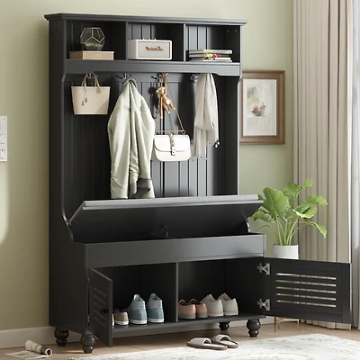 Streamdale 5-In-1 Entryway Bench with Coat Rack and Storage