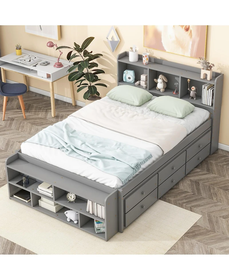 Streamdale Full Bed with Headboard Bookcase, Storage Drawers & End Case