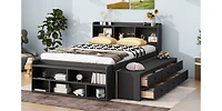 Streamdale Espresso Full Bed with Headboard Storage