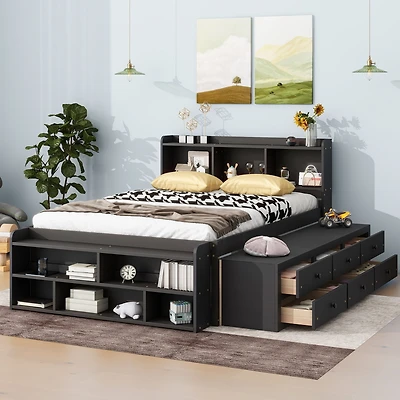 Streamdale Espresso Full Bed with Headboard Storage