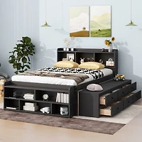 Streamdale Espresso Full Bed with Headboard Storage
