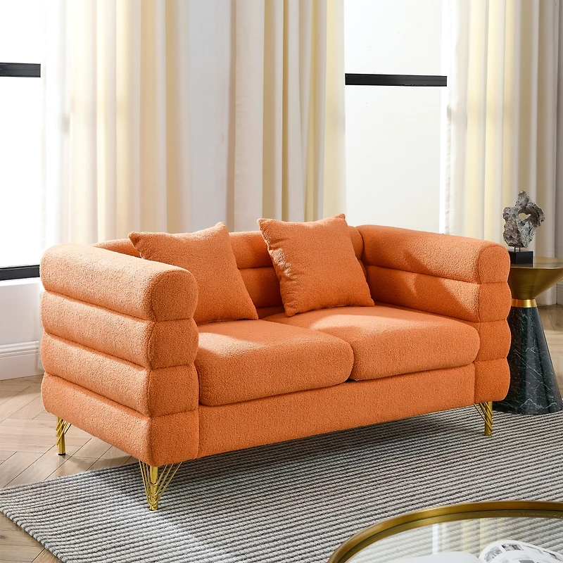 Streamdale Furniture Oversized 2 Seater Sectional Sofa, Orange Teddy