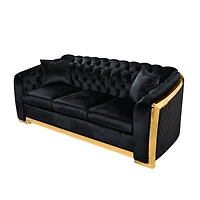 Streamdale Furniture 84" Tufted Velvet Sofa Set, Black with Gold Stainless