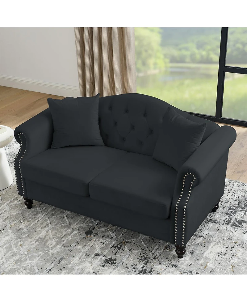 Streamdale 57" Velvet Chesterfield Sofa with Rolled Arms