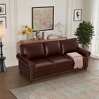 Streamdale Furniture Classic Living Room Nails Sofa Burgundy Faux Leather