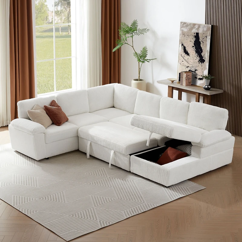 Streamdale Furniture Corduroy Modular Sleeper Sofa for Home & Office