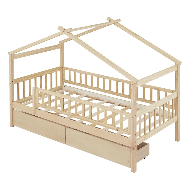 Streamdale Twin Wooden House Bed With Two Drawers