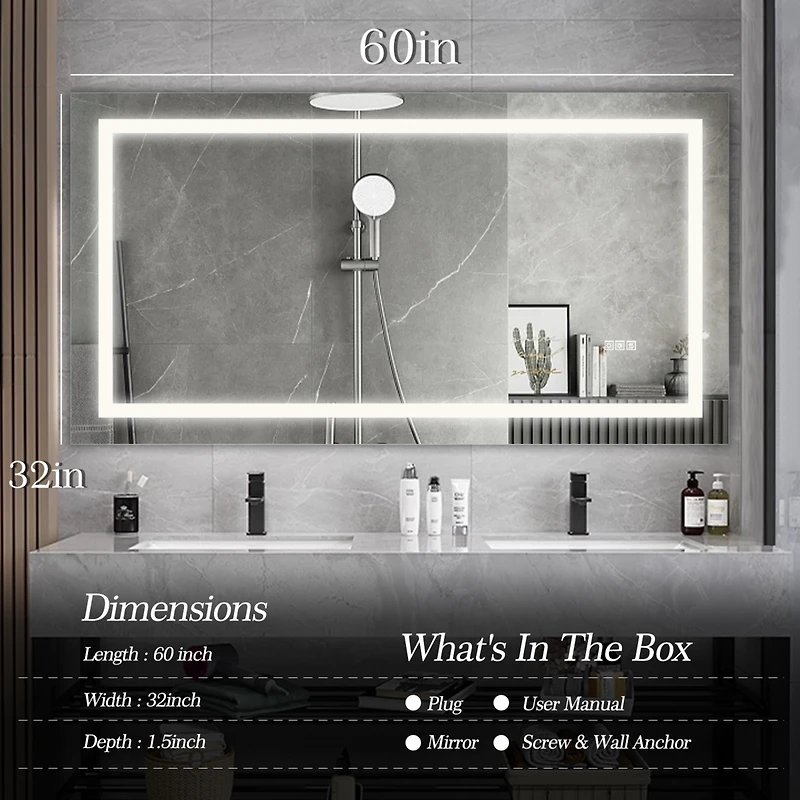 Streamdale Led Bathroom Vanity Mirror w/ Lights, Anti-Fog & Dimming