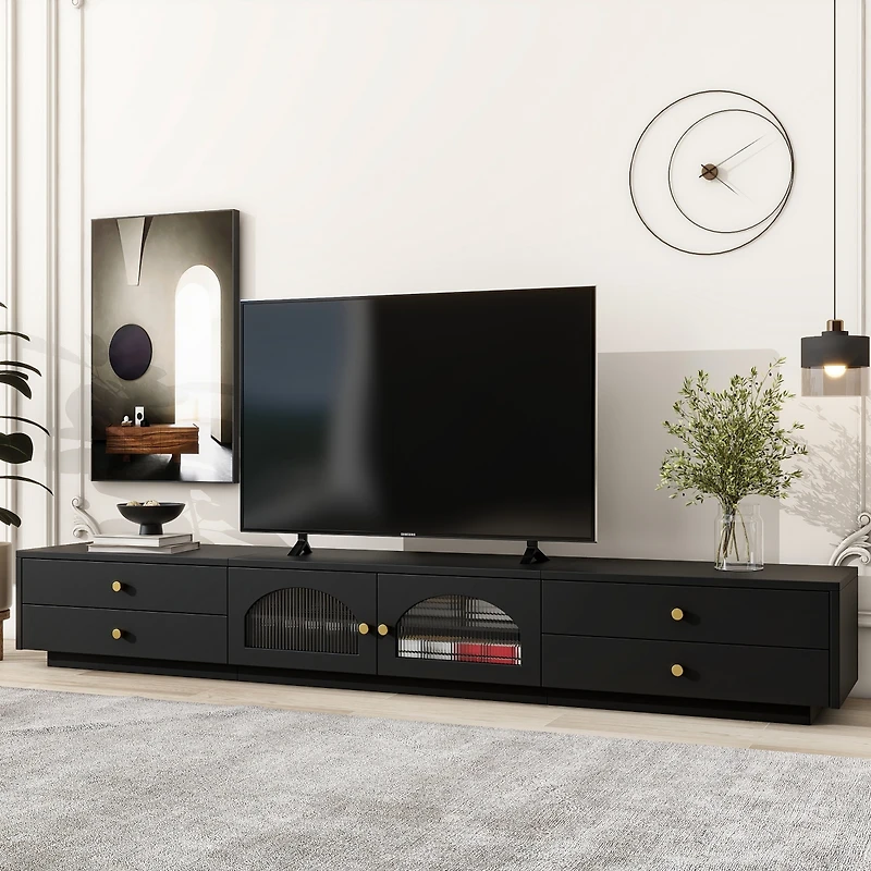 Streamdale Elegant Tv Stand for 90" TVs, Glass Doors