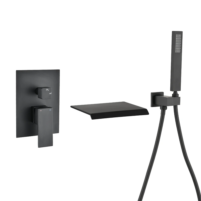 Modern Style Matte Black Wall Mount Tub Filler Bathroom Bathtub Faucet Shower Set 0001