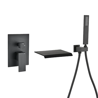 Modern Style Matte Black Wall Mount Tub Filler Bathroom Bathtub Faucet Shower Set 0001
