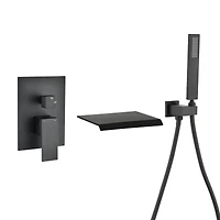 Modern Style Matte Black Wall Mount Tub Filler Bathroom Bathtub Faucet Shower Set 0001