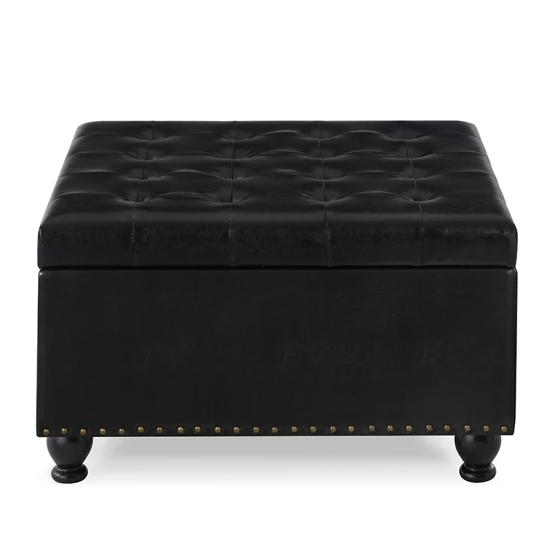 Streamdale Furniture Black Upholstered Ottoman with Wooden Legs