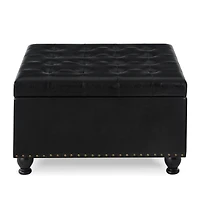 Streamdale Furniture Black Upholstered Ottoman with Wooden Legs