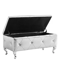 Simplie Fun Crystal Button Faux Leather Ottoman Bench - Silver