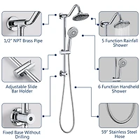 6 Inch Rain Shower Head With Handheld Shower Head Bathroom Rain Shower System