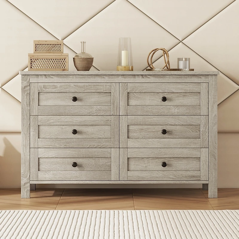 Streamdale Antique Gray Farmhouse Dresser, 6 Drawers