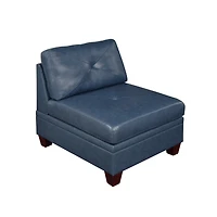 Simplie Fun Contemporary Genuine Leather 1 Piece Armless Chair Ink Blue Color Tufted Seat