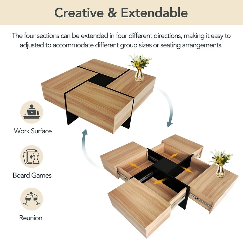 Streamdale Modern Coffee Table with Hidden Storage & Sliding Top