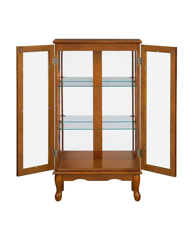 Curio Cabinet Lighted Curio Display Cabinet with Adjustable Shelves and Mirrored Back Panel, Tempered Glass Doors (Oak, 3 Tier), (E26 light bulb not i