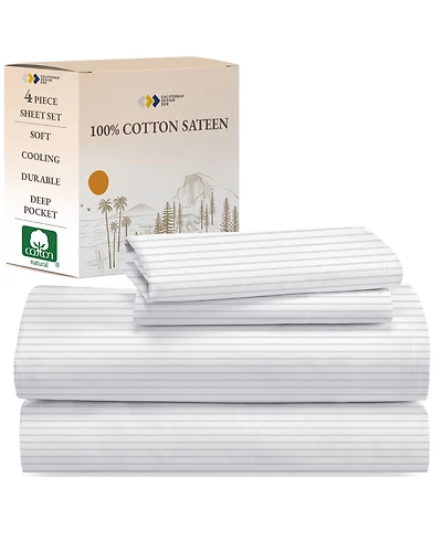 Sheet Set Rose King Bed Sheets, Soft 100% Cotton Sateen, 4 Pc Deep Pocket Sheets & Pillowcase - Vintage