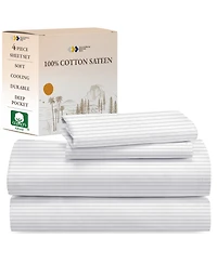 Sheet Set Rose King Bed Sheets, Soft 100% Cotton Sateen, 4 Pc Deep Pocket Sheets & Pillowcase - Vintage